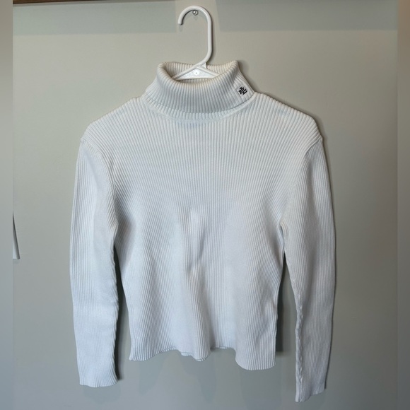 Vintage Lauren by Ralph Lauren White Turtle Neck 100% Cotton Size Large - Picture 1 of 7